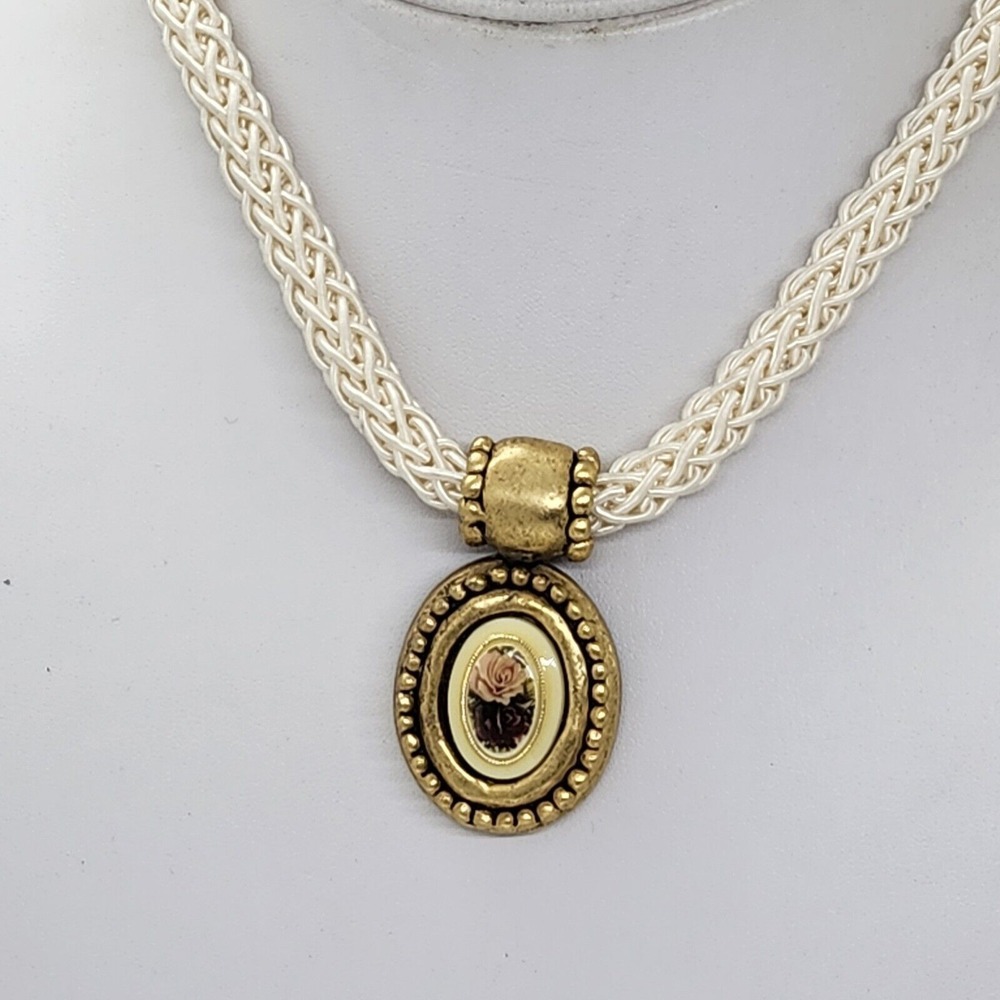 Rose Floral Design Vintage Inspired Necklace Signed EH
